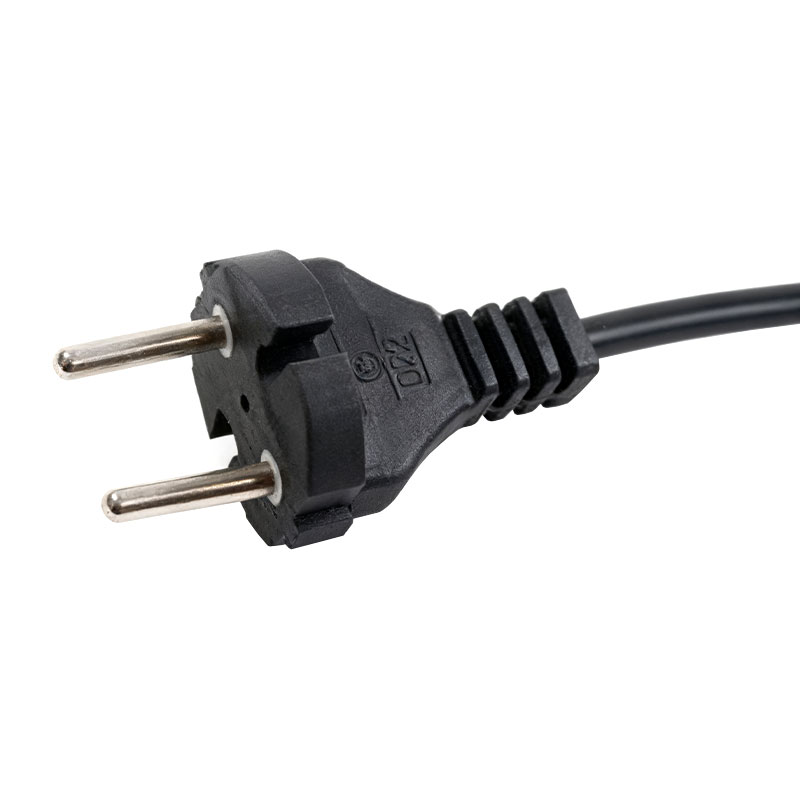 2-poliger Netzstecker nach europäischem Standard. Netzkabel