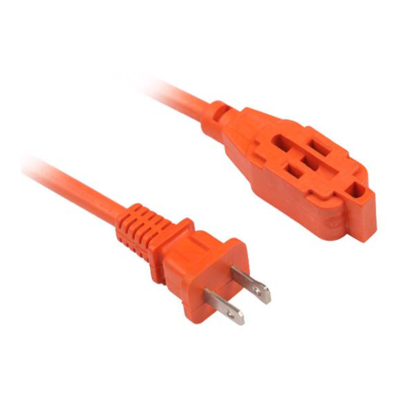 Die leuchtend orangefarbenen Mehrfachsteckdosen-Verlängerungskabel für den Außenbereich mit zweipoligem US-Stecker FP-670, FP-671